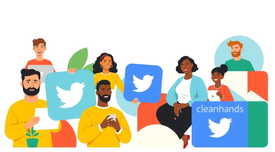 People connecting on social media with clean hands branding