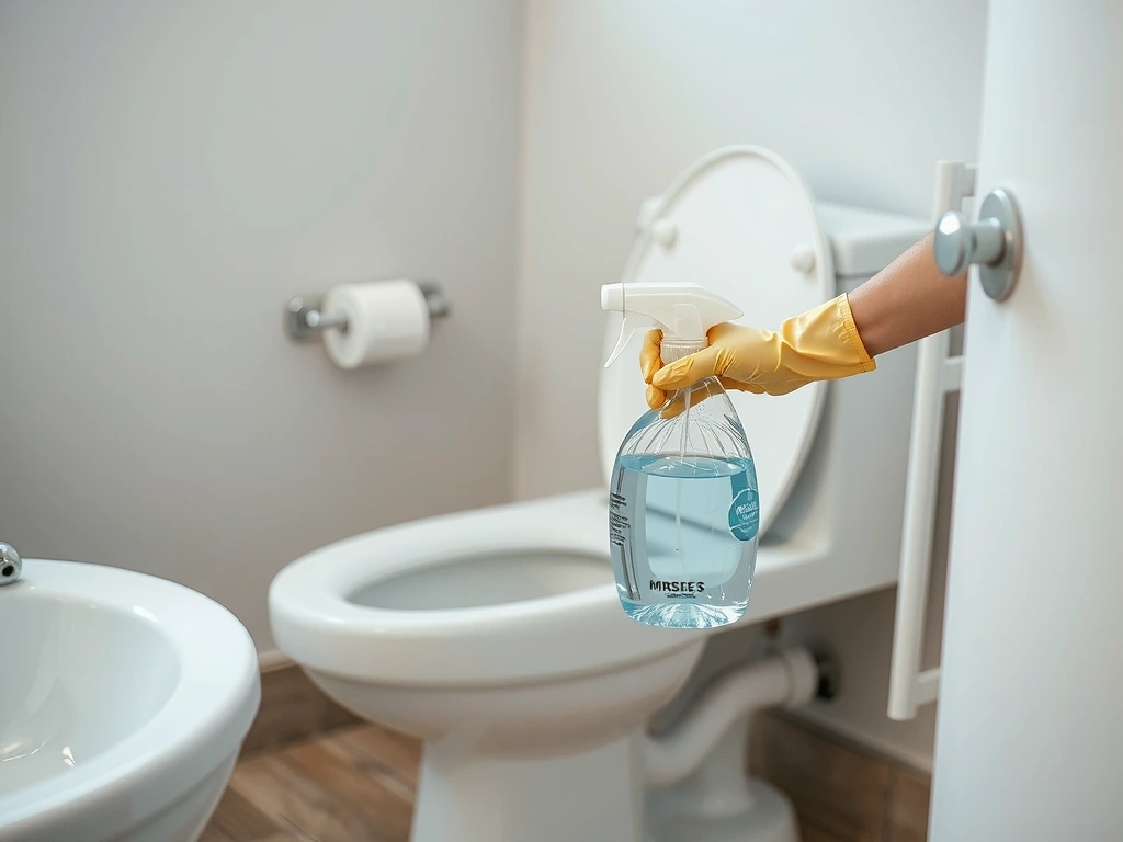 Team member sanitizing bathroom