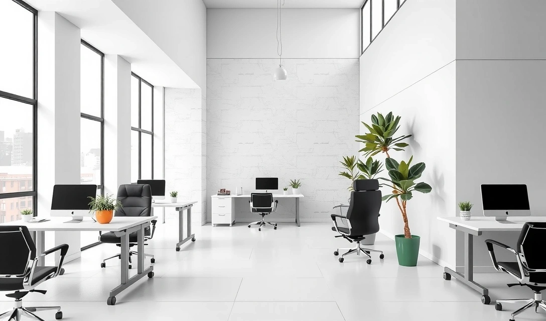 Modern, clean office space with natural light and minimalist design