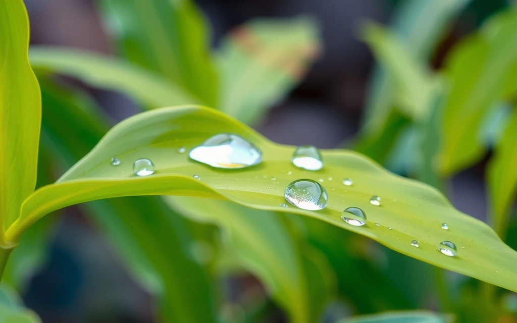 A vibrant green leaf with water droplets, symbolizing eco-friendly cleaning products and sustainability.