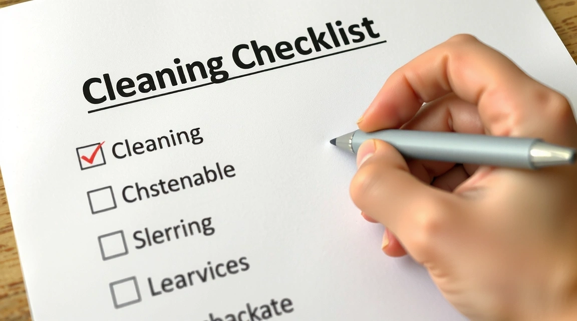 A hand writing on a cleaning checklist, customizing services.